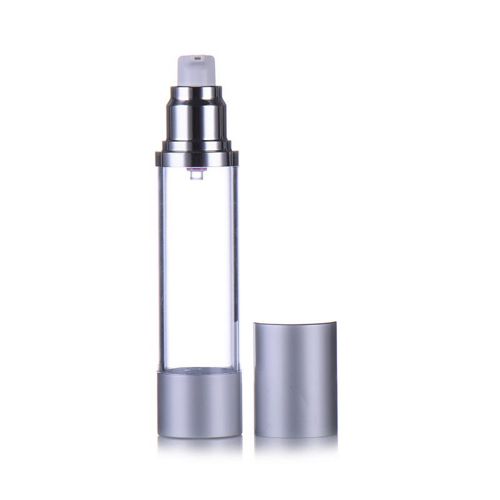 Flacon airless transparent et argenté