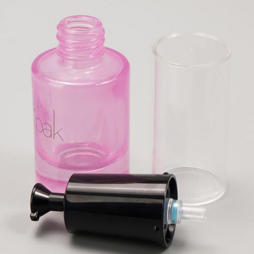 Flacon en verre rose avec bouchon noir